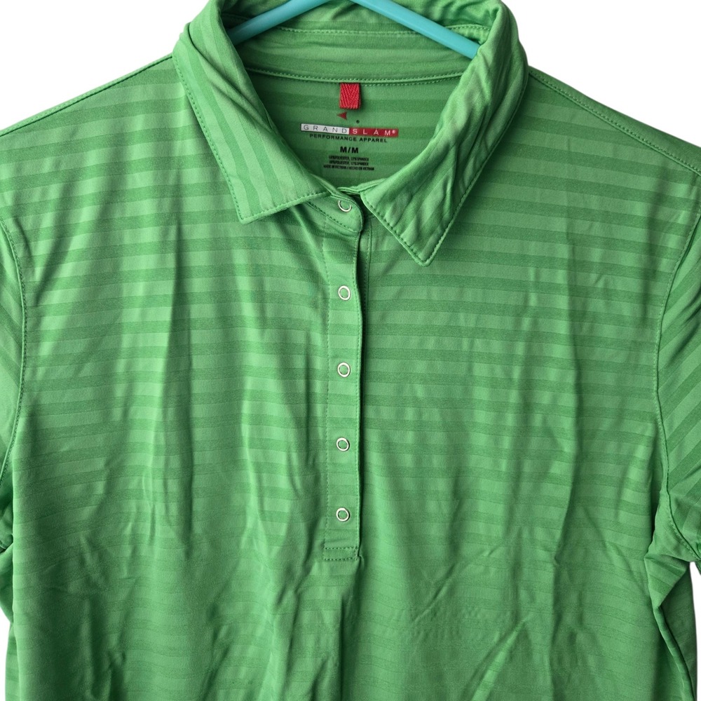 Grand Slam Womens Green Striped Performance‎ Golf Polo Tennis Shirt Size Medium